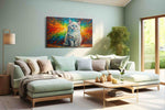 Rainbow Whiskers of Serenity cats canvas print shown in a wall scene
