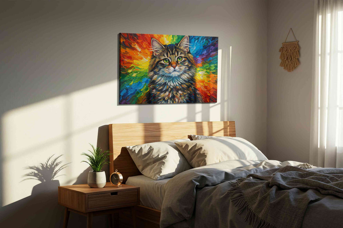 Spectrum Whiskers cats canvas print, displayed in a bedroom