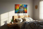 Spectrum Whiskers cats canvas print, displayed in a bedroom