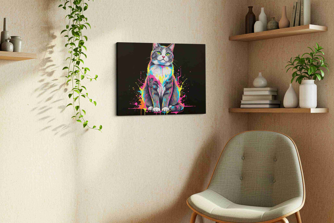 Technicolor Whiskers – cats canvas wall art, gallery-wrapped, ready to hang