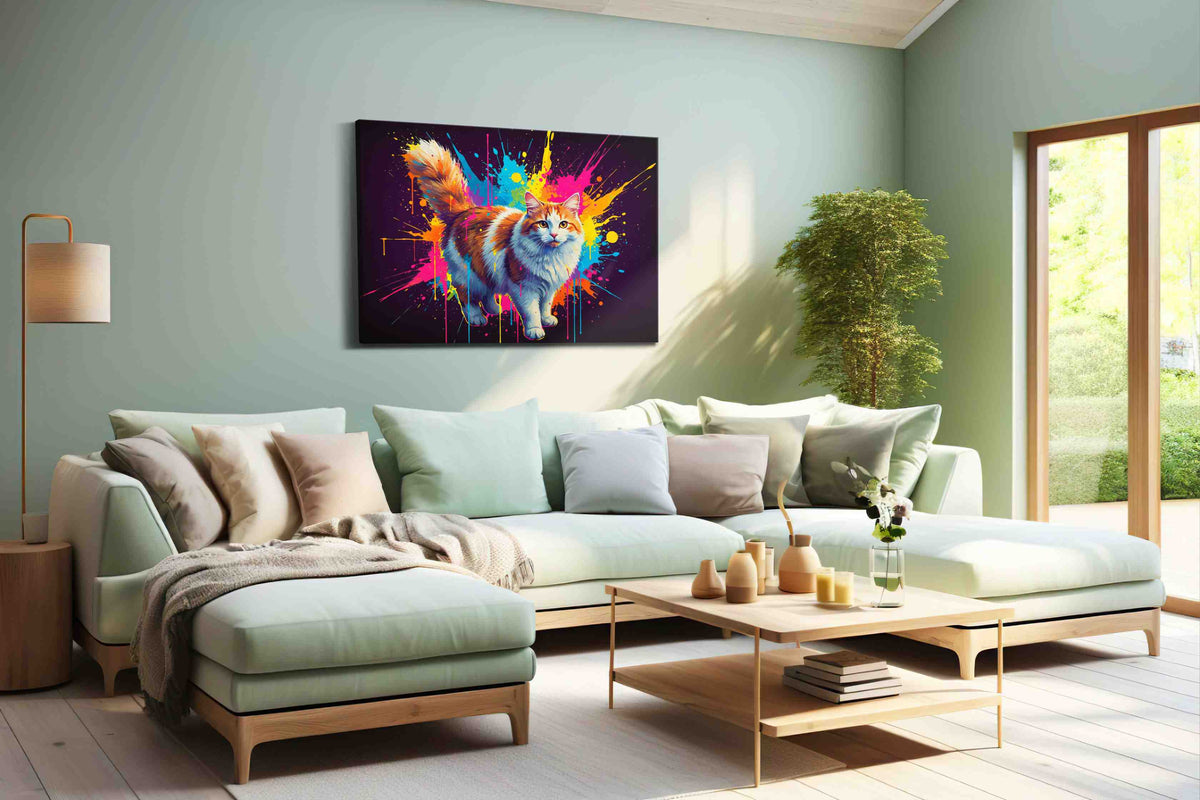 Vibrant Feline Symphony cats canvas print, hanging on wall