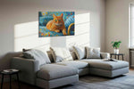 Vibrant Gaze of the Feline cats canvas print, displayed in a living room