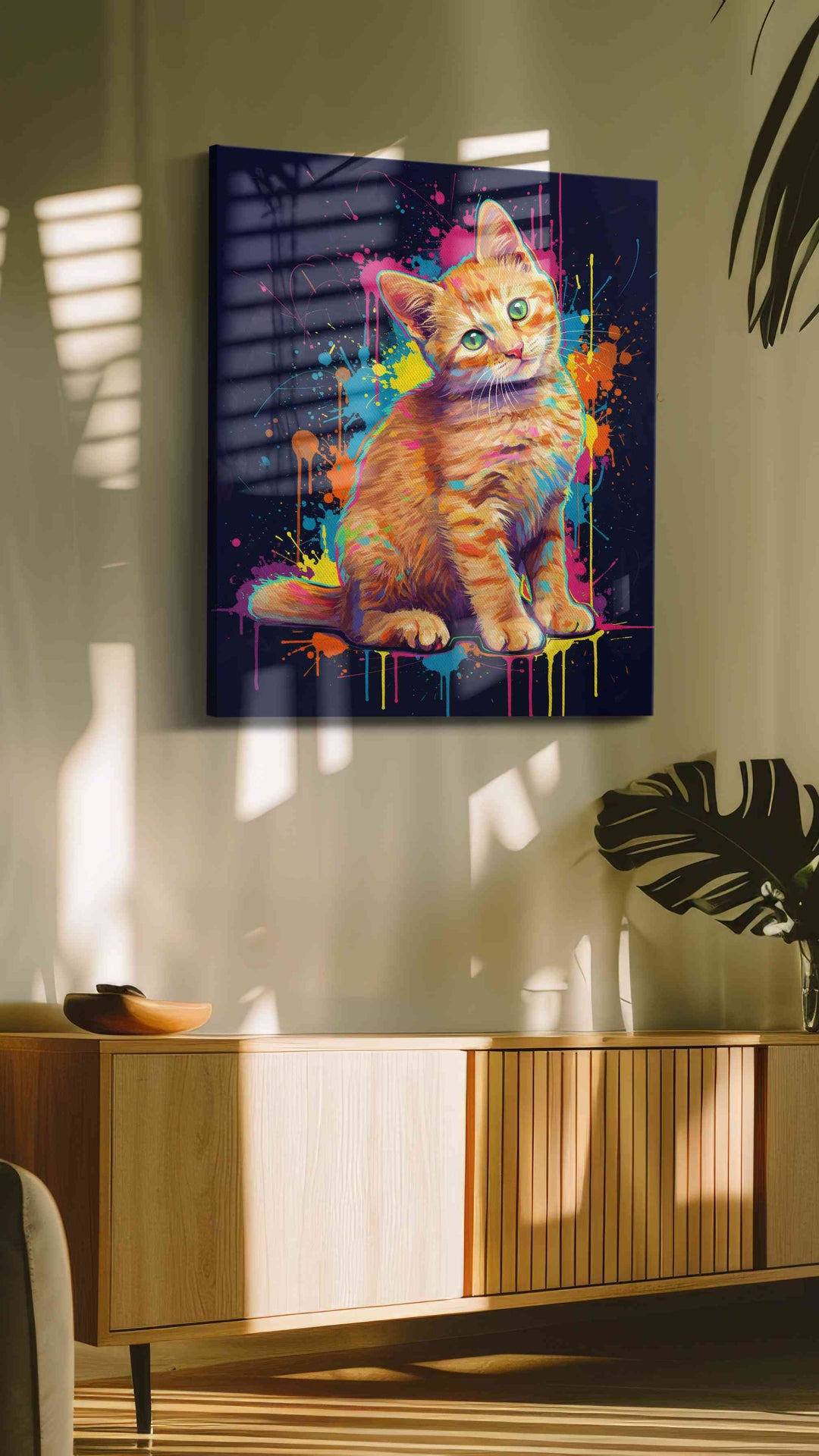 Vibrant Whiskers The Neon Kitten – cats canvas wall art, gallery-wrapped, ready to hang