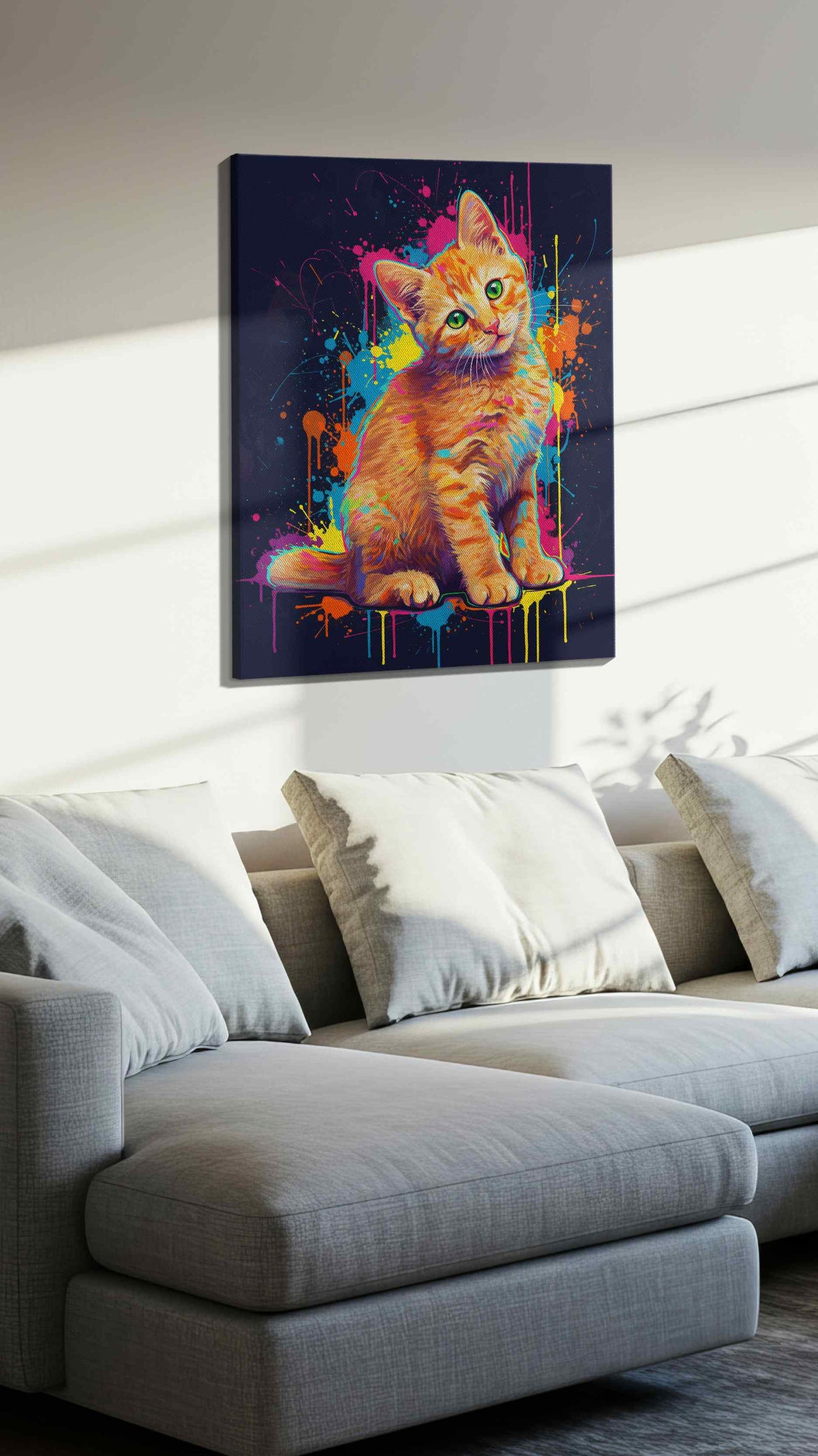 Vibrant Whiskers The Neon Kitten cats canvas print, gallery-wrapped, ready to hang — view 2