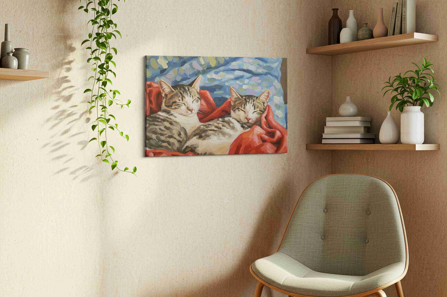 Whiskered Dreamscape dogs canvas print in a living room scene