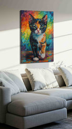 Whiskered Kaleidoscope Dream cats canvas print, displayed in a living room
