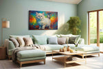 Whiskers Amidst the Rainbow cats canvas print shown in a wall scene