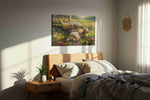 Whiskers in Bloom cats canvas print, displayed in a bedroom