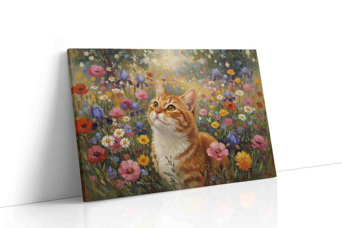 Whiskers in Bloomland cats canvas print, gallery-wrapped, ready to hang