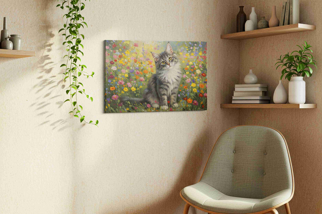 Whiskers in Wildflowers – cats canvas wall art, gallery-wrapped, ready to hang