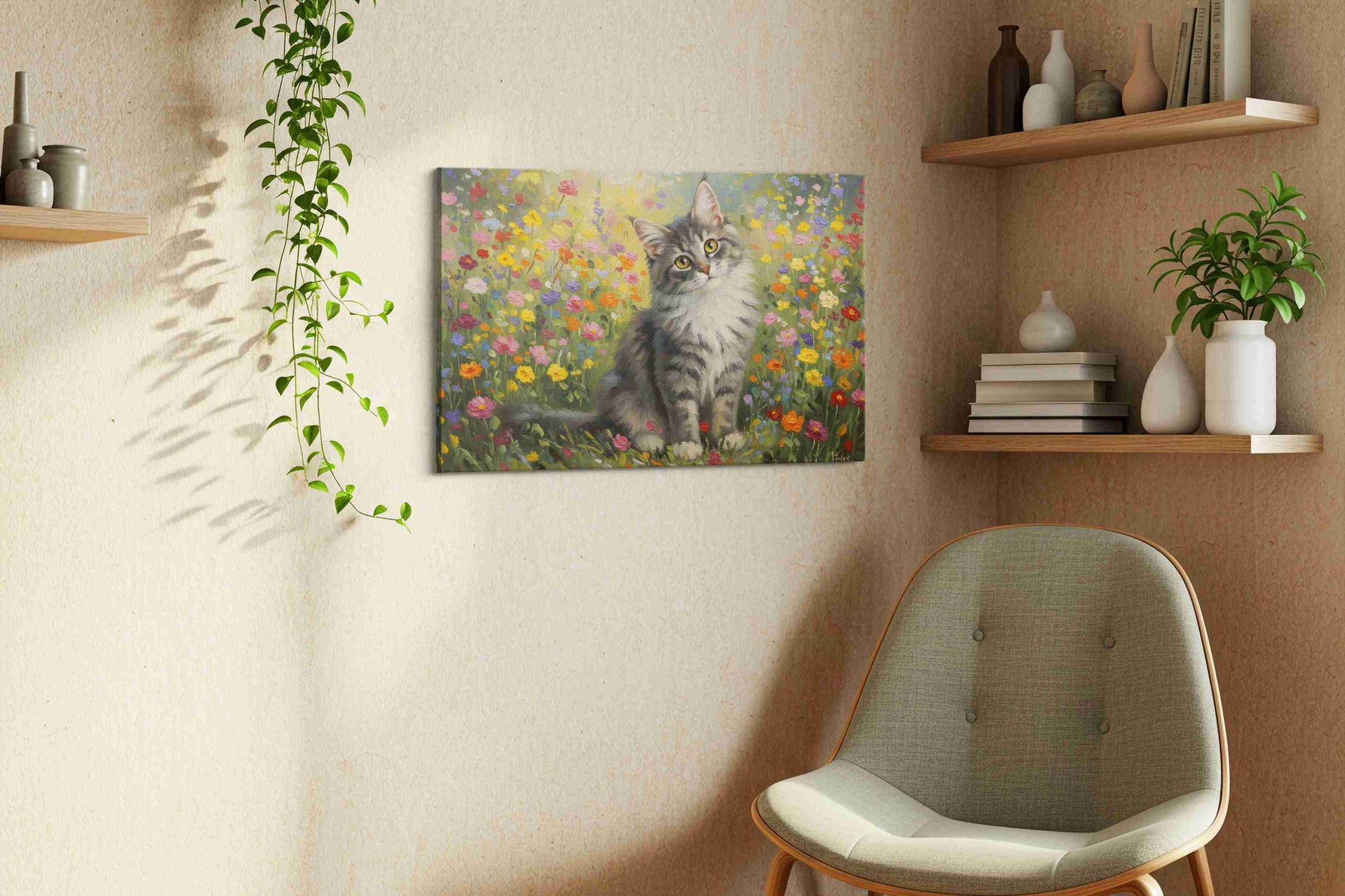 Whiskers in Wildflowers – cats canvas wall art, gallery-wrapped, ready to hang