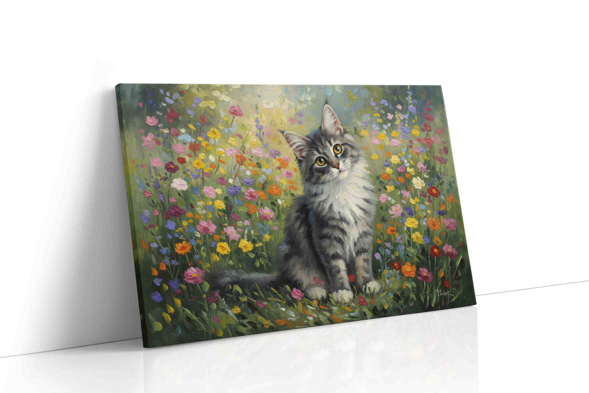 Whiskers in Wildflowers cats canvas print, gallery-wrapped, ready to hang