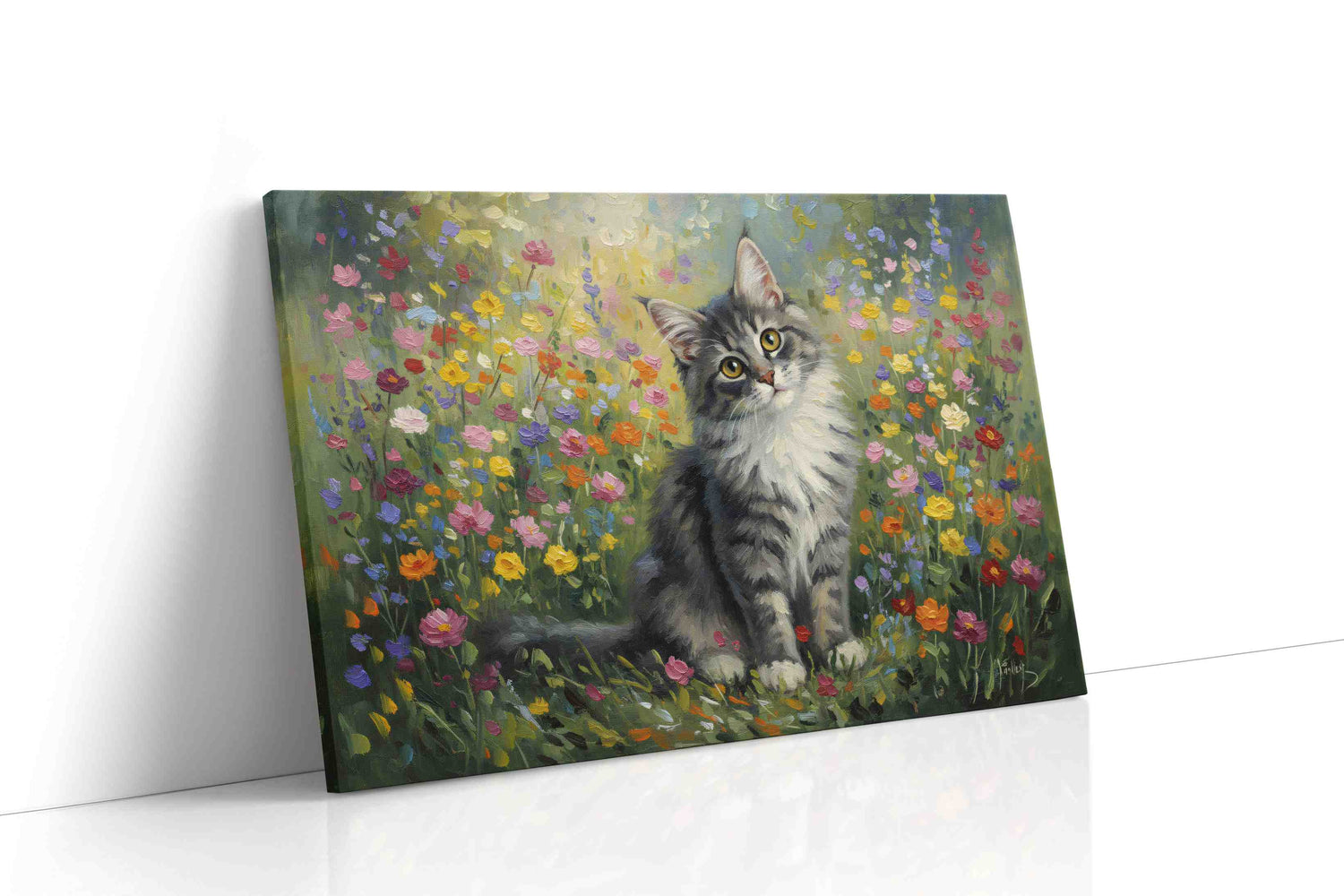 Whiskers in Wildflowers cats canvas print, gallery-wrapped, ready to hang