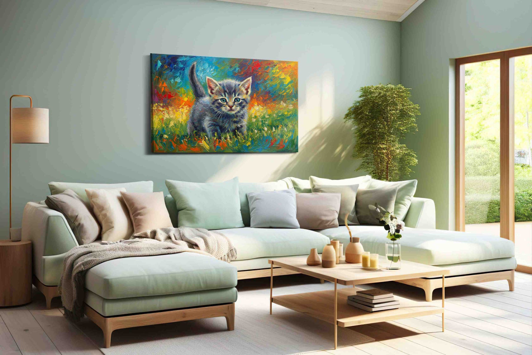 Whiskers in Wonderland cats canvas print, hanging on wall