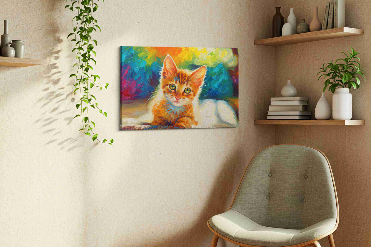 Whiskers in Wonderland II cats canvas print styled in a living room