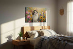 Whiskers in the Wildflowers cats canvas print, displayed in a bedroom