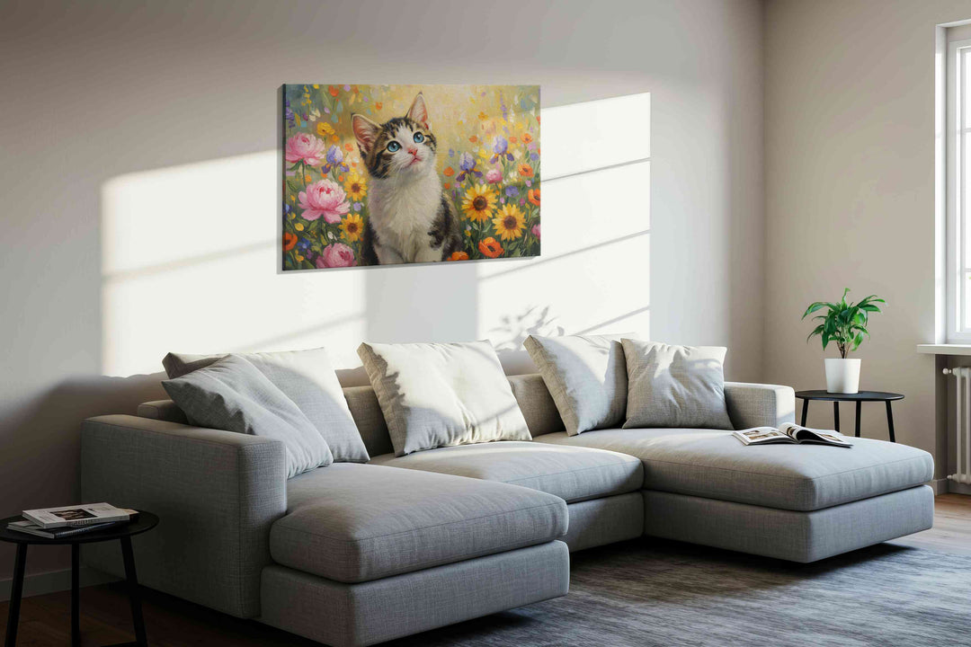 Whiskers in the Wildflowers – cats canvas wall art, gallery-wrapped, ready to hang