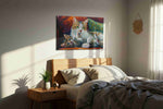 Whiskers of Warmth cats canvas print, displayed in a bedroom