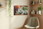 Whiskers of Warmth cats canvas print in a living room scene