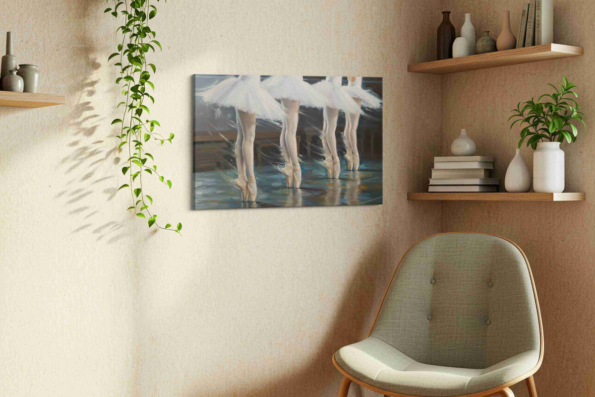 Echoes of the Ballet dancing canvas print, displayed in a living room