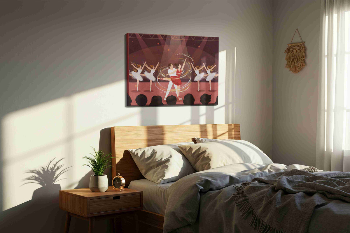 Enchanted Ballet Whirl dancing canvas print, displayed in a bedroom