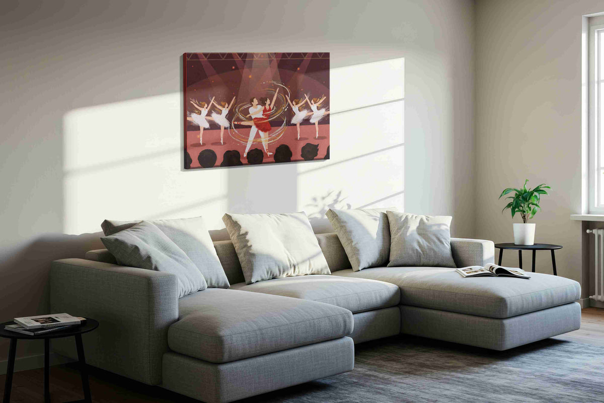 Enchanted Ballet Whirl dancing canvas print, displayed in a living room