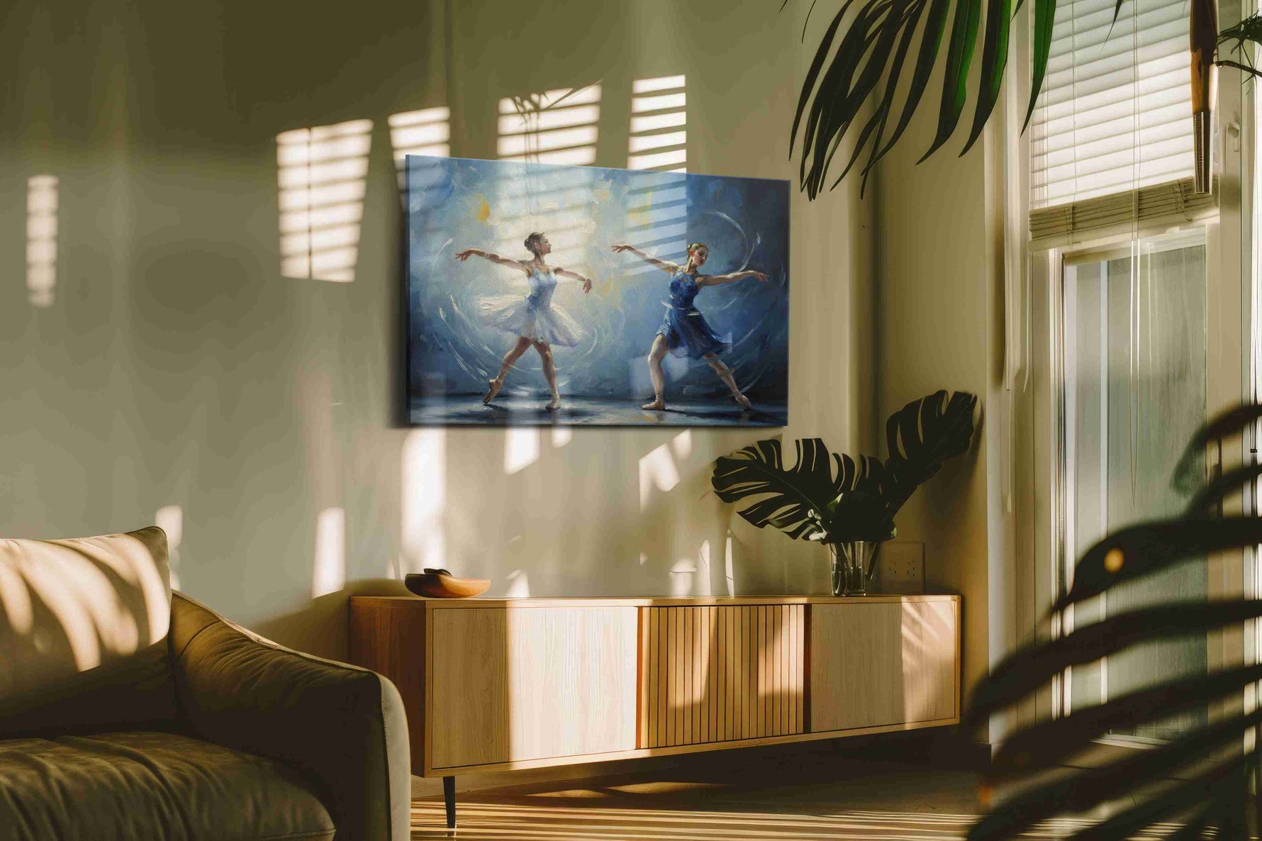 Ethereal Ballet Dreams dancing canvas print, on wall, lifestyle preview