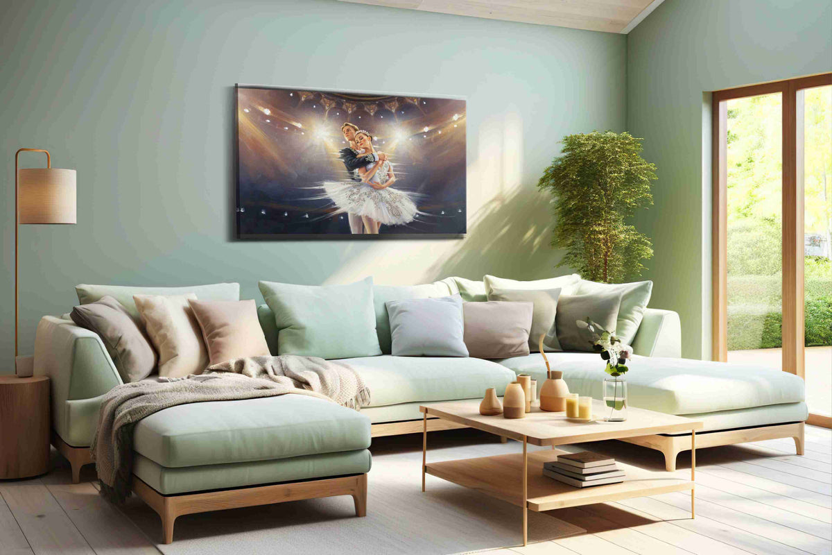 Ethereal Ballet Enchantment dancing canvas print shown in a wall scene