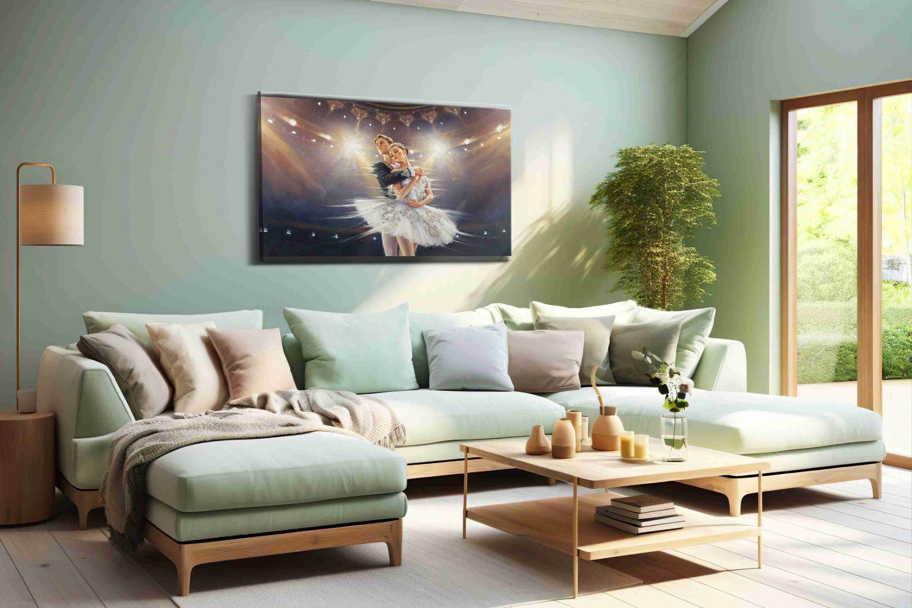 Ethereal Ballet Enchantment dancing canvas print shown in a wall scene