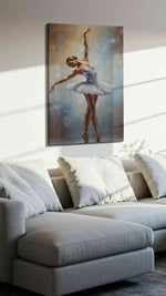 Ethereal Ballet Grace dancing canvas print, displayed in a living room