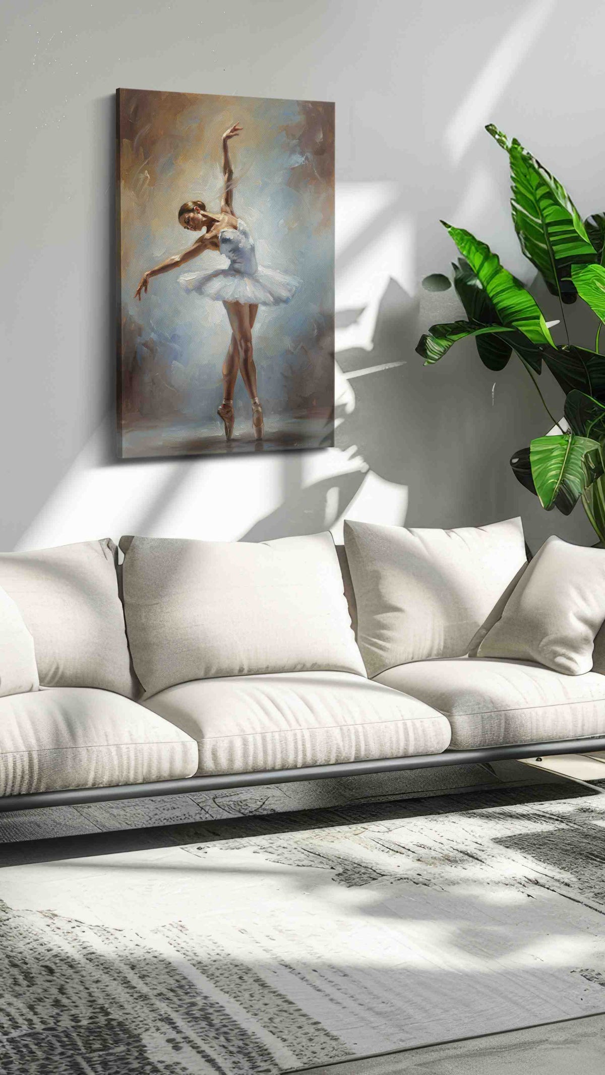 Ethereal Ballet Grace dancing canvas print in a modern interior mockup
