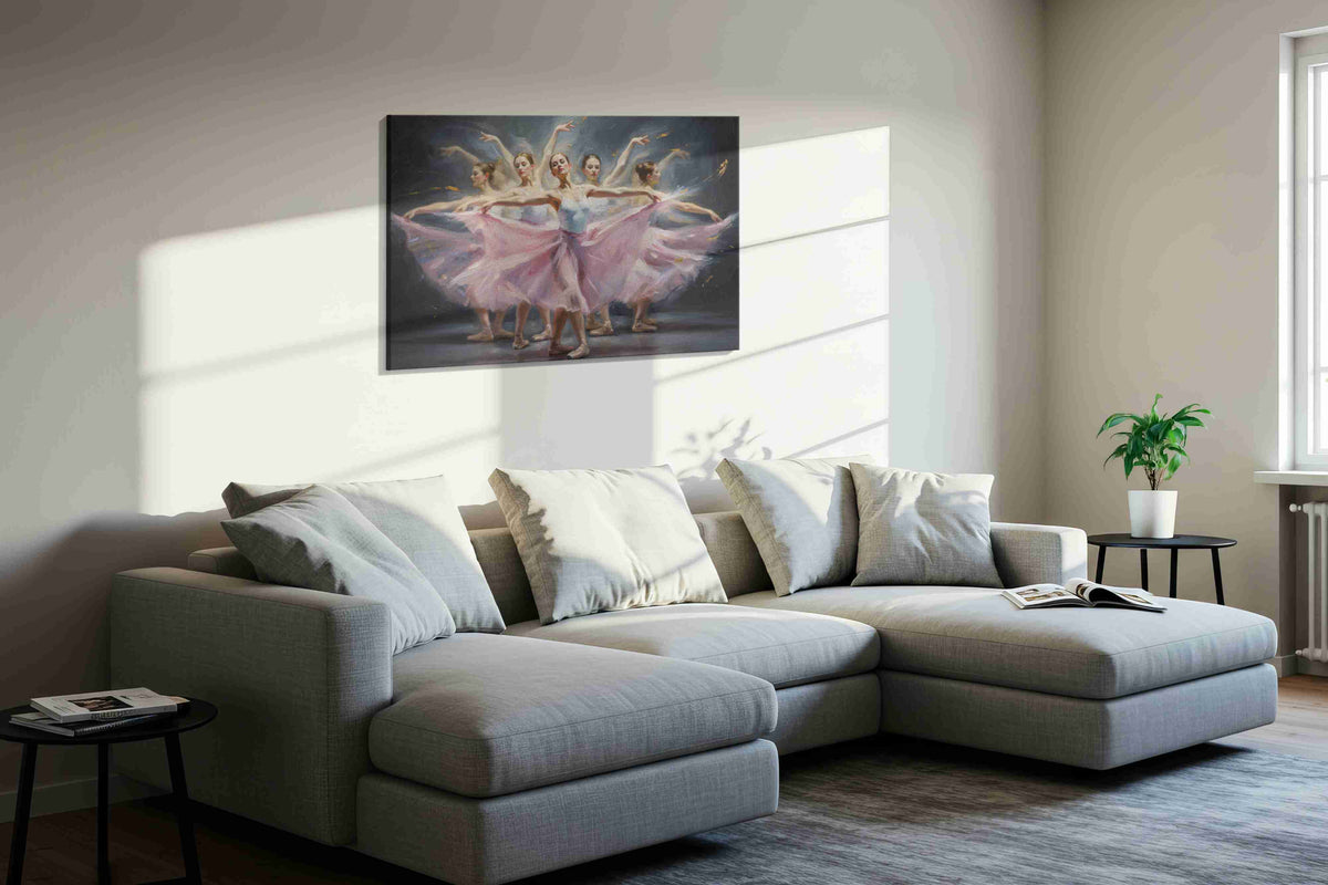 Ethereal Ballet Reverie dancing canvas print in a living room scene