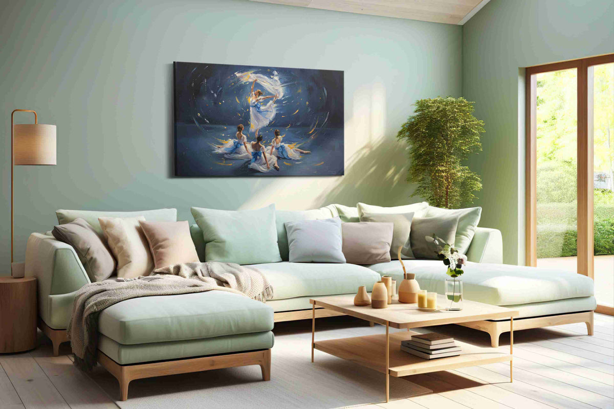 Ethereal Ballet Whirlwind dancing canvas print, hanging on wall