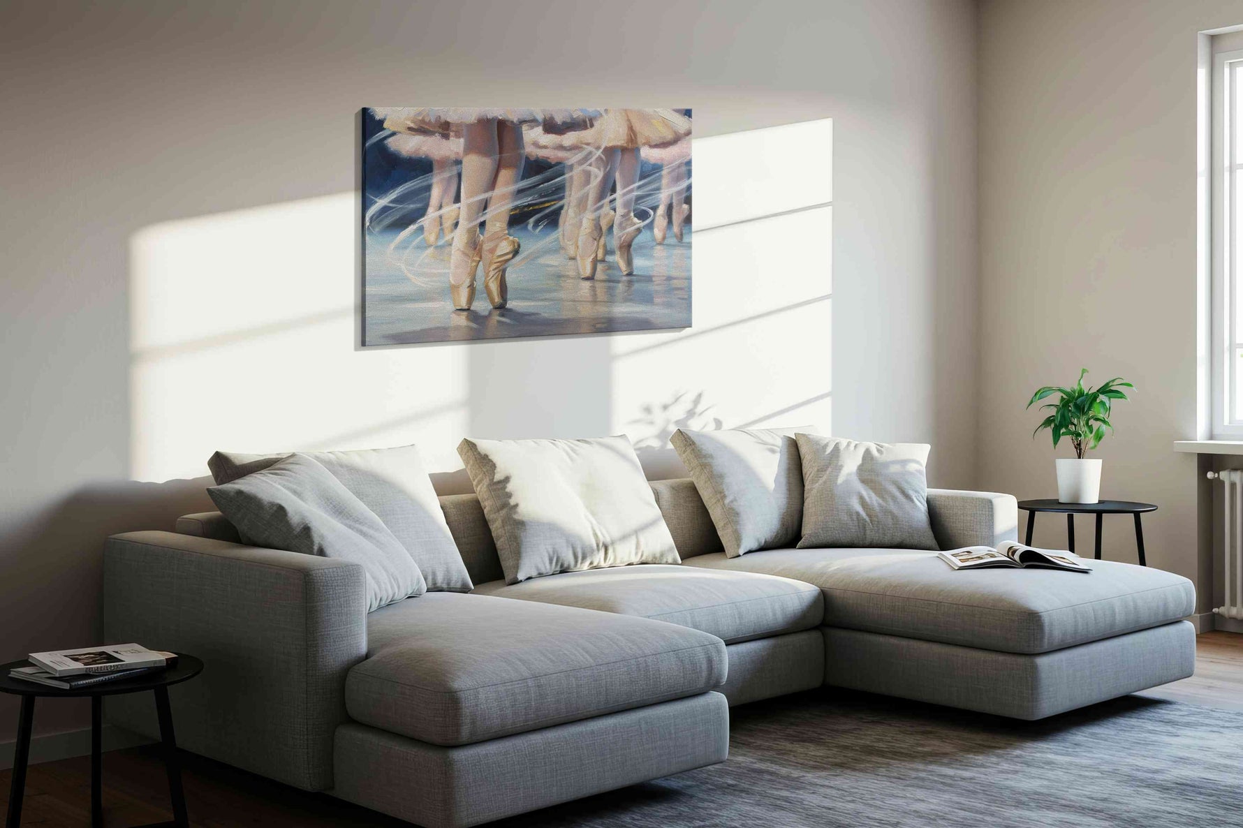 Ethereal Ballet Whispers dancing canvas print in a living room scene
