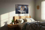 Ethereal Ballet en Lumi??re dancing canvas print, displayed in a bedroom