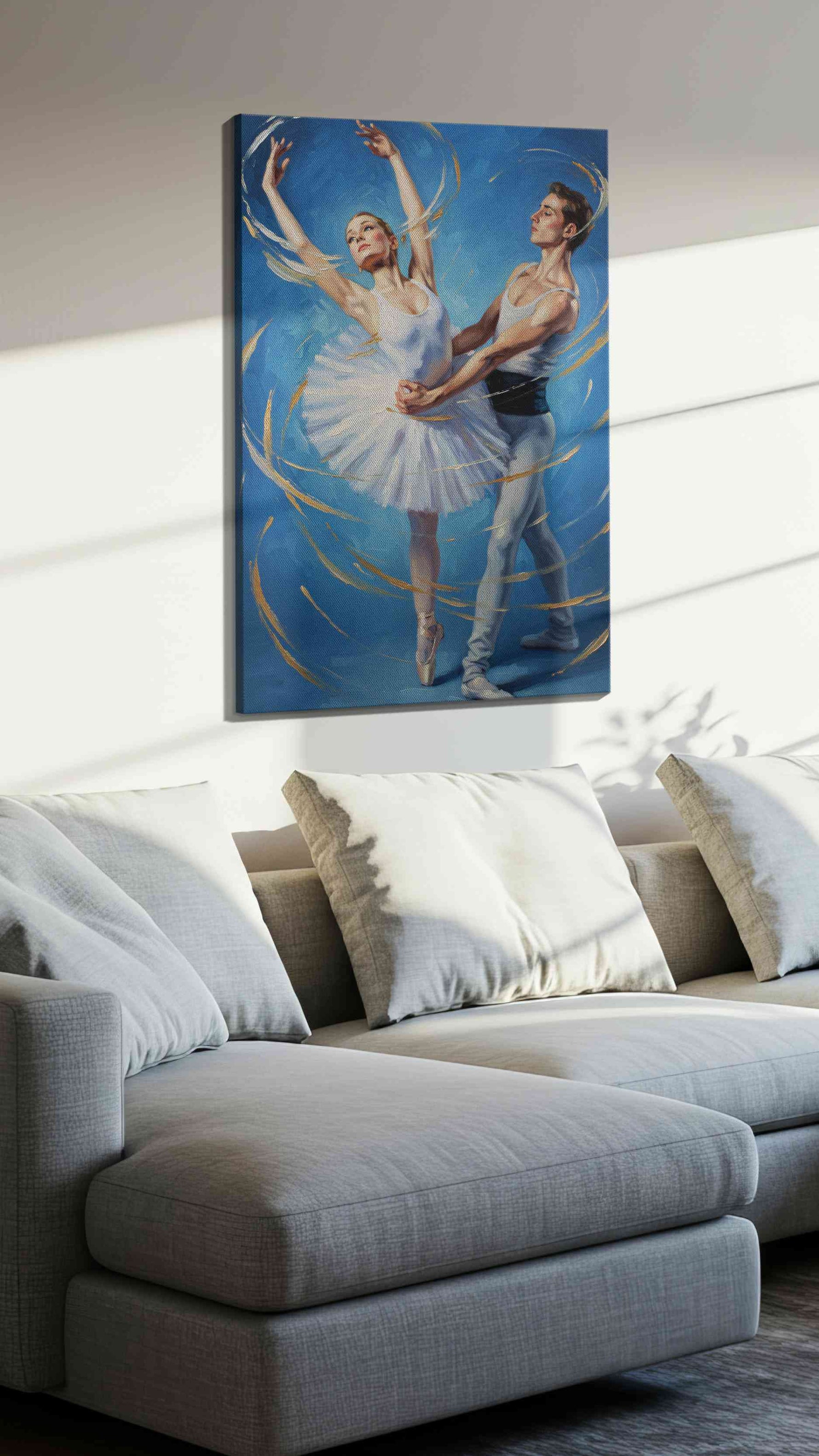 Ethereal Dance Harmony dancing canvas print, displayed in a living room