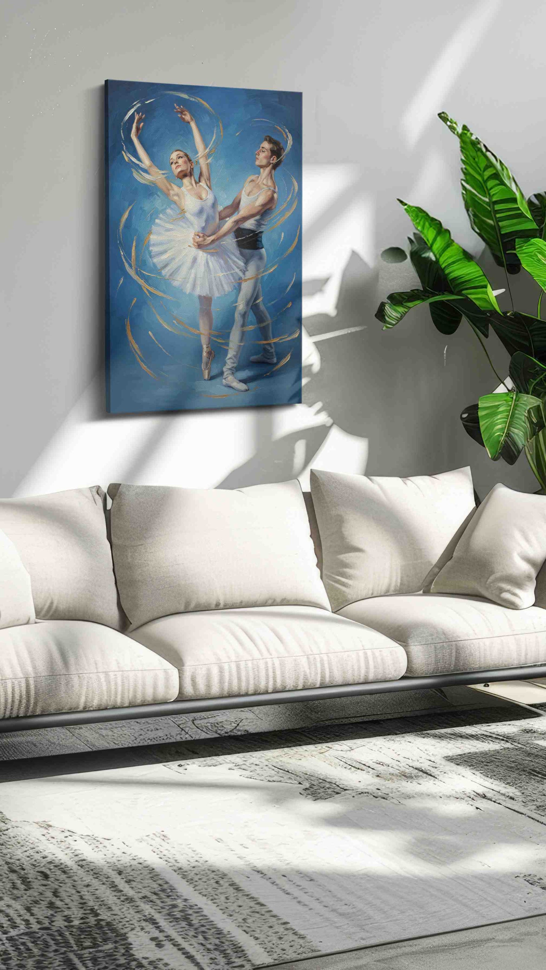 Ethereal Dance Harmony dancing canvas print in a modern interior mockup