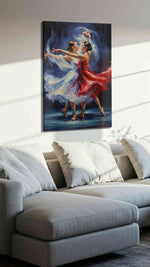 Ethereal Dance of Colors dancing canvas print, displayed in a living room