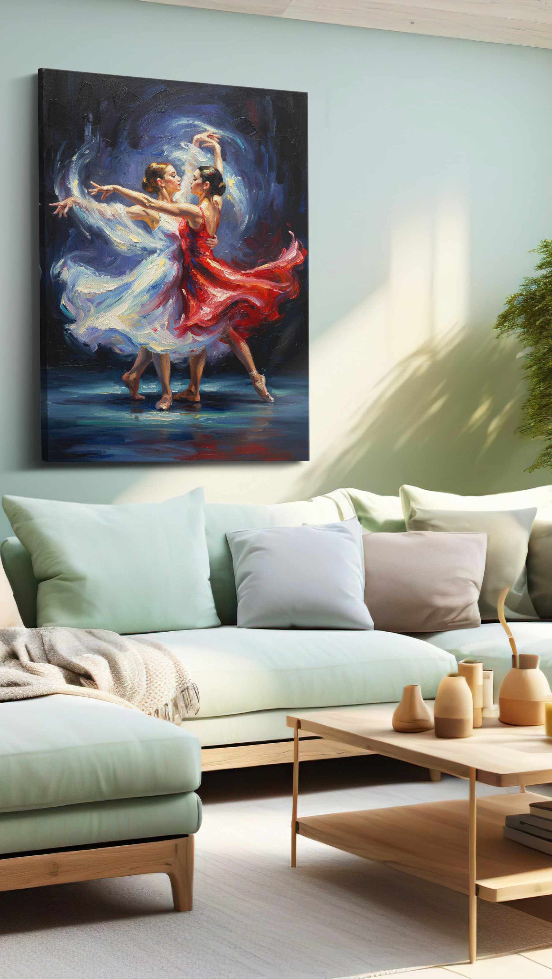 Ethereal Dance of Colors dancing canvas print, hanging on wall