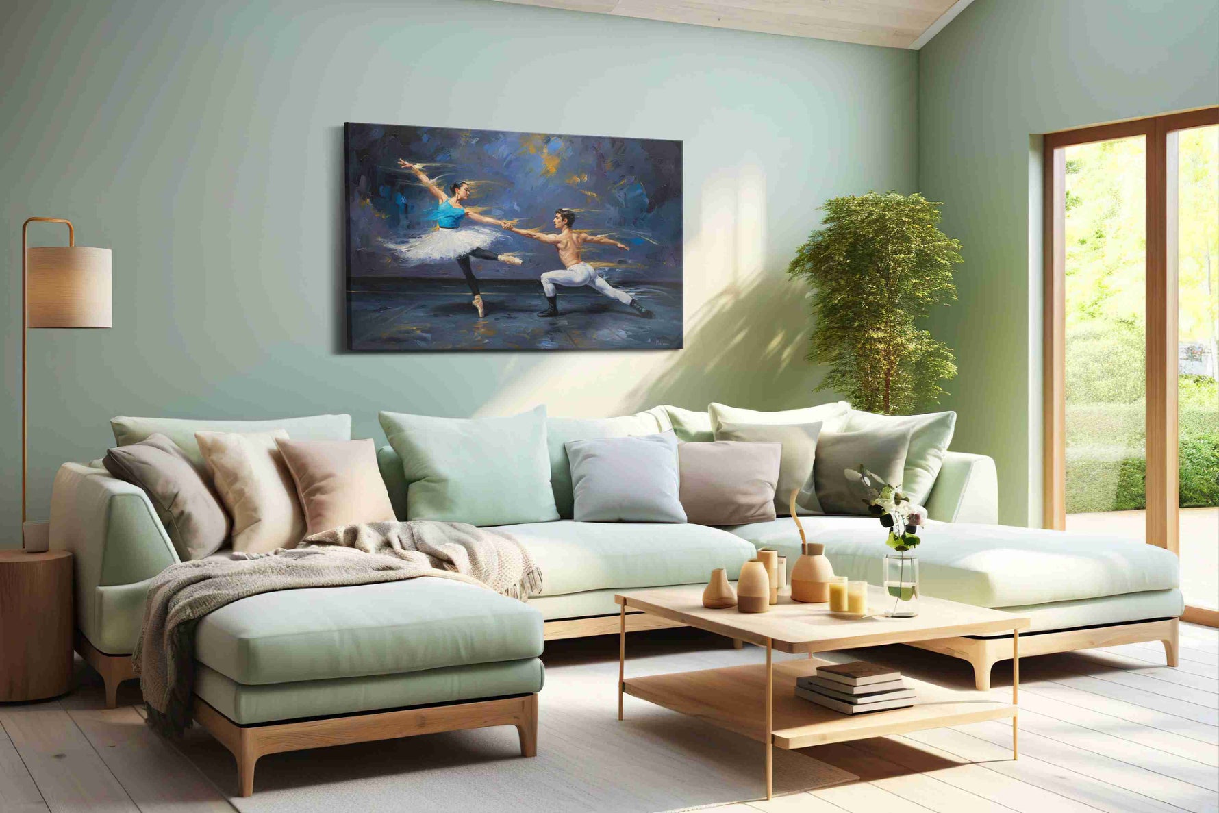 Ethereal Dance of the Stars dancing canvas print shown in a wall scene