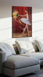 Ethereal Grace in Motion dancing canvas print, displayed in a living room