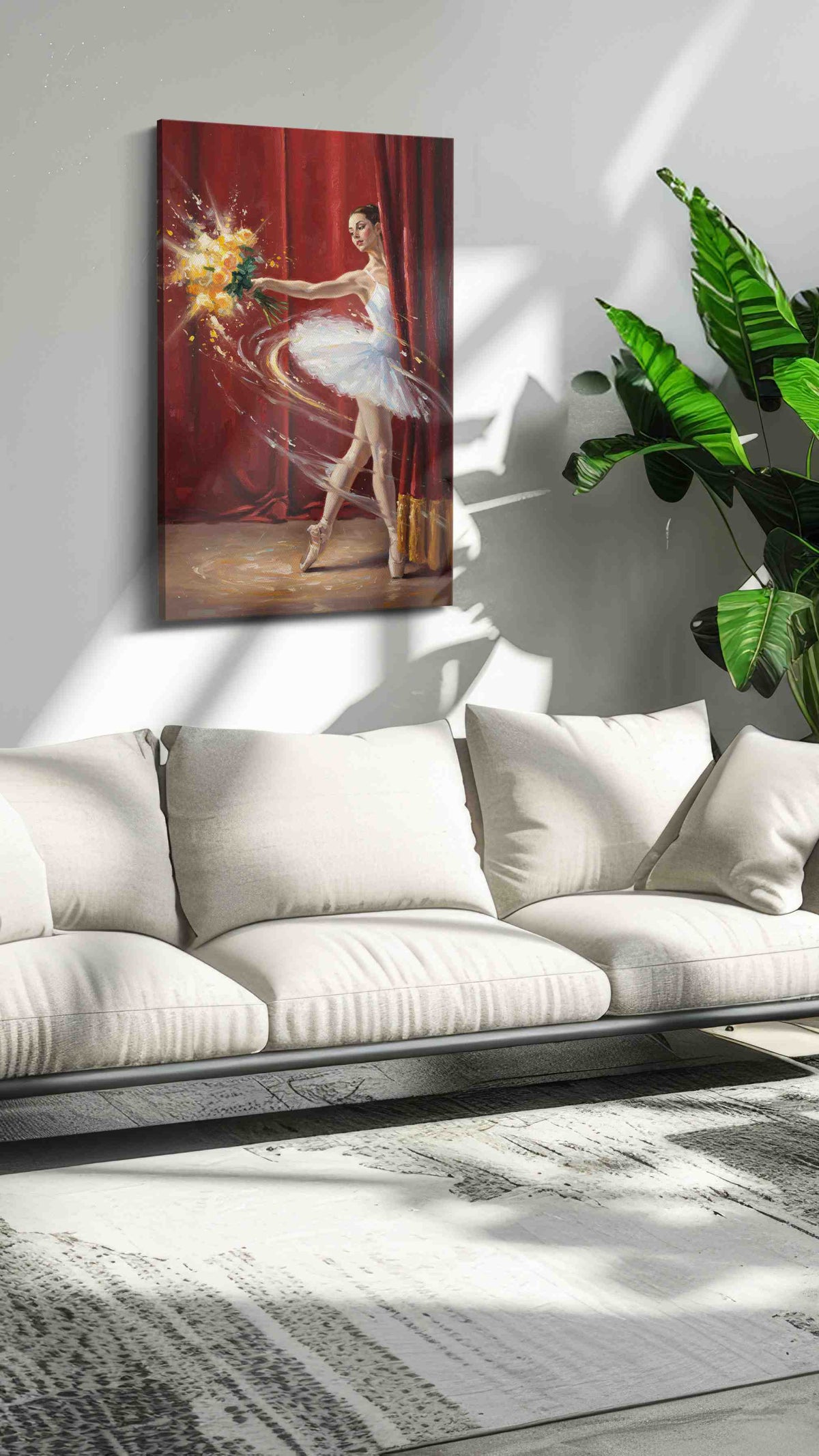 Ethereal Grace in Motion dancing canvas print in a hung canvas mockup