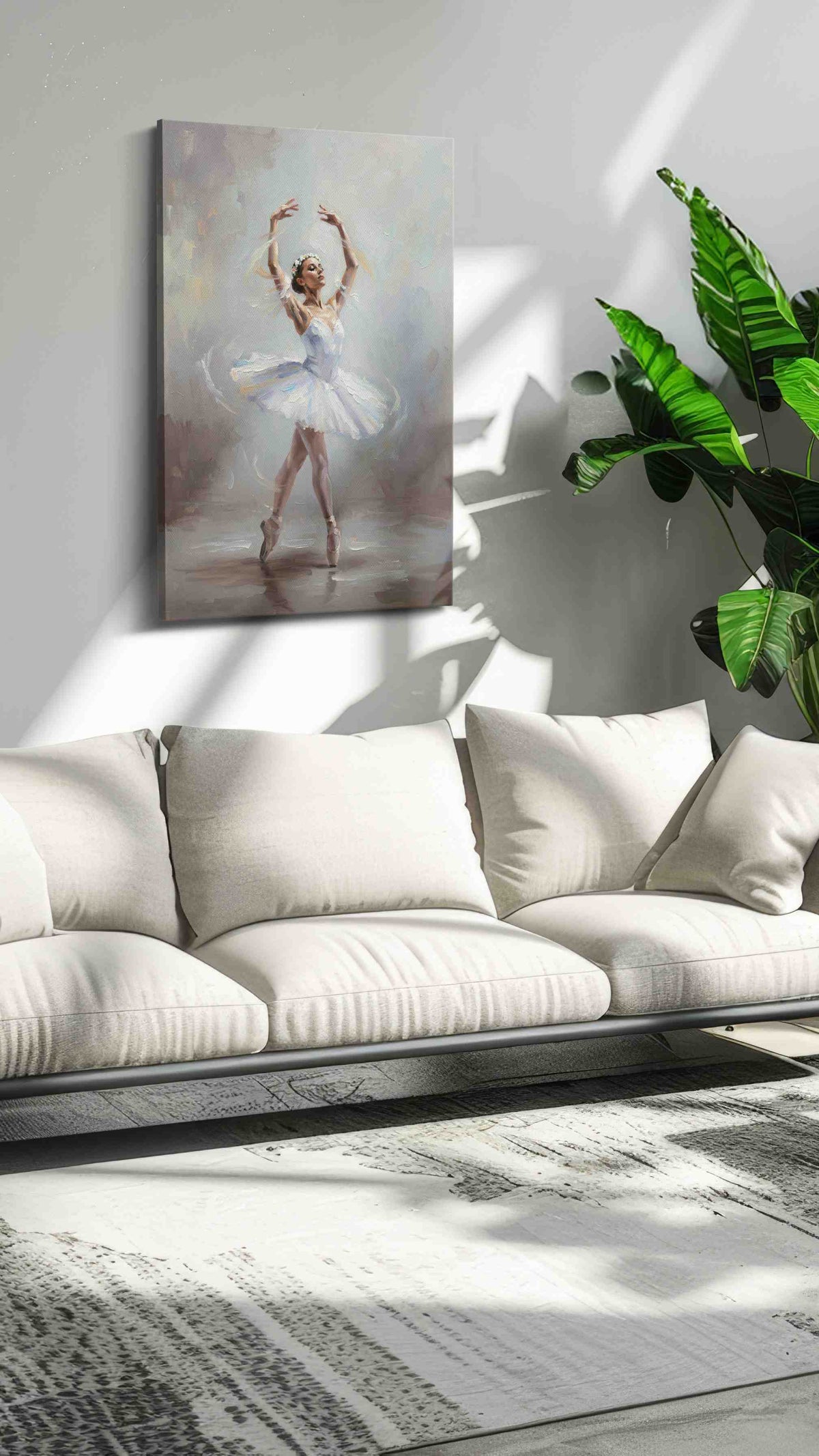 Graceful Ballet Reverie dancing canvas print in a modern interior mockup