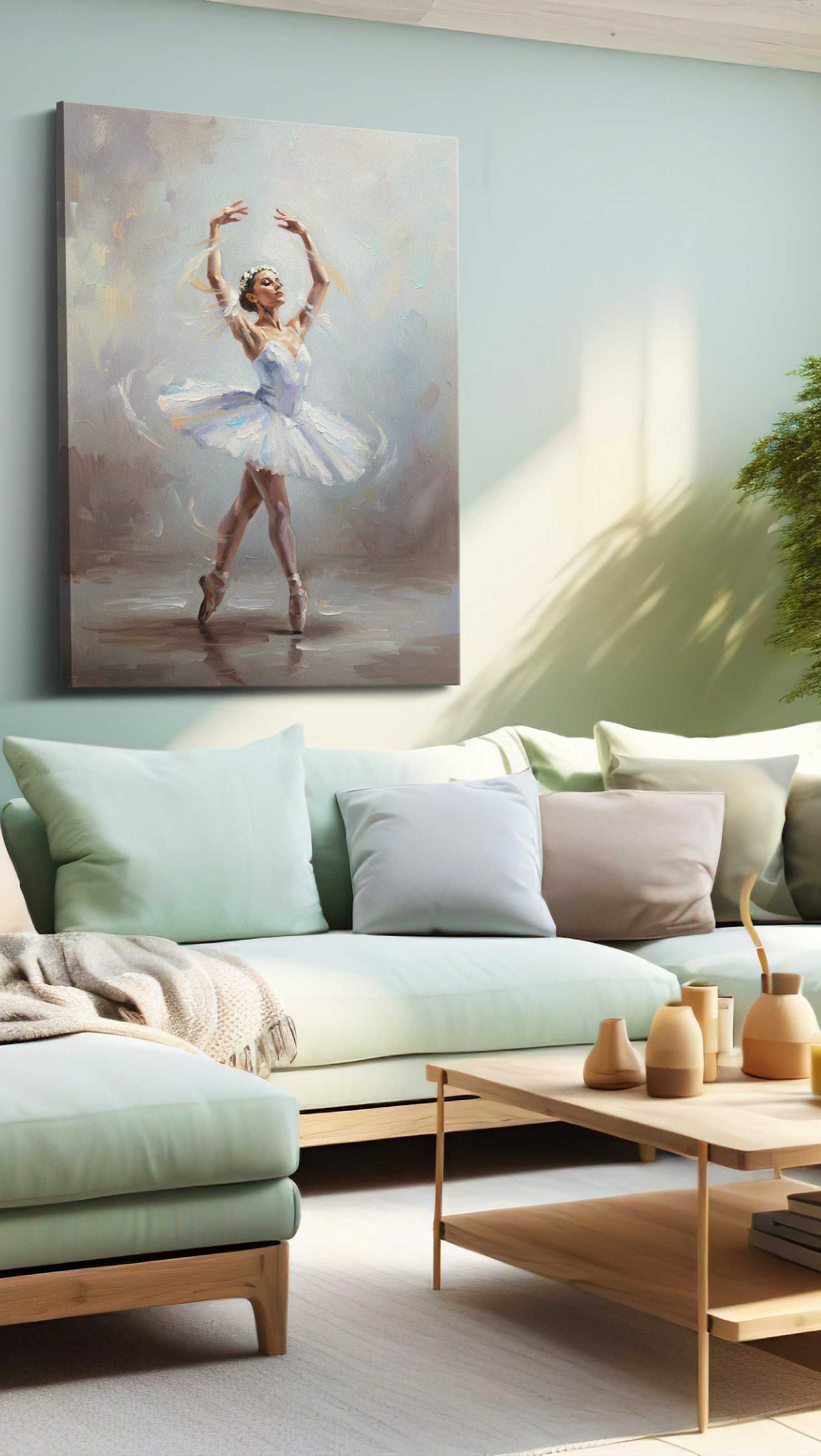 Graceful Ballet Reverie dancing canvas print, hanging on wall