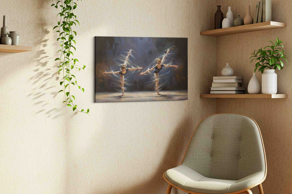 Graceful Symphony in Motion dancing canvas print, hanging on wall — view 3