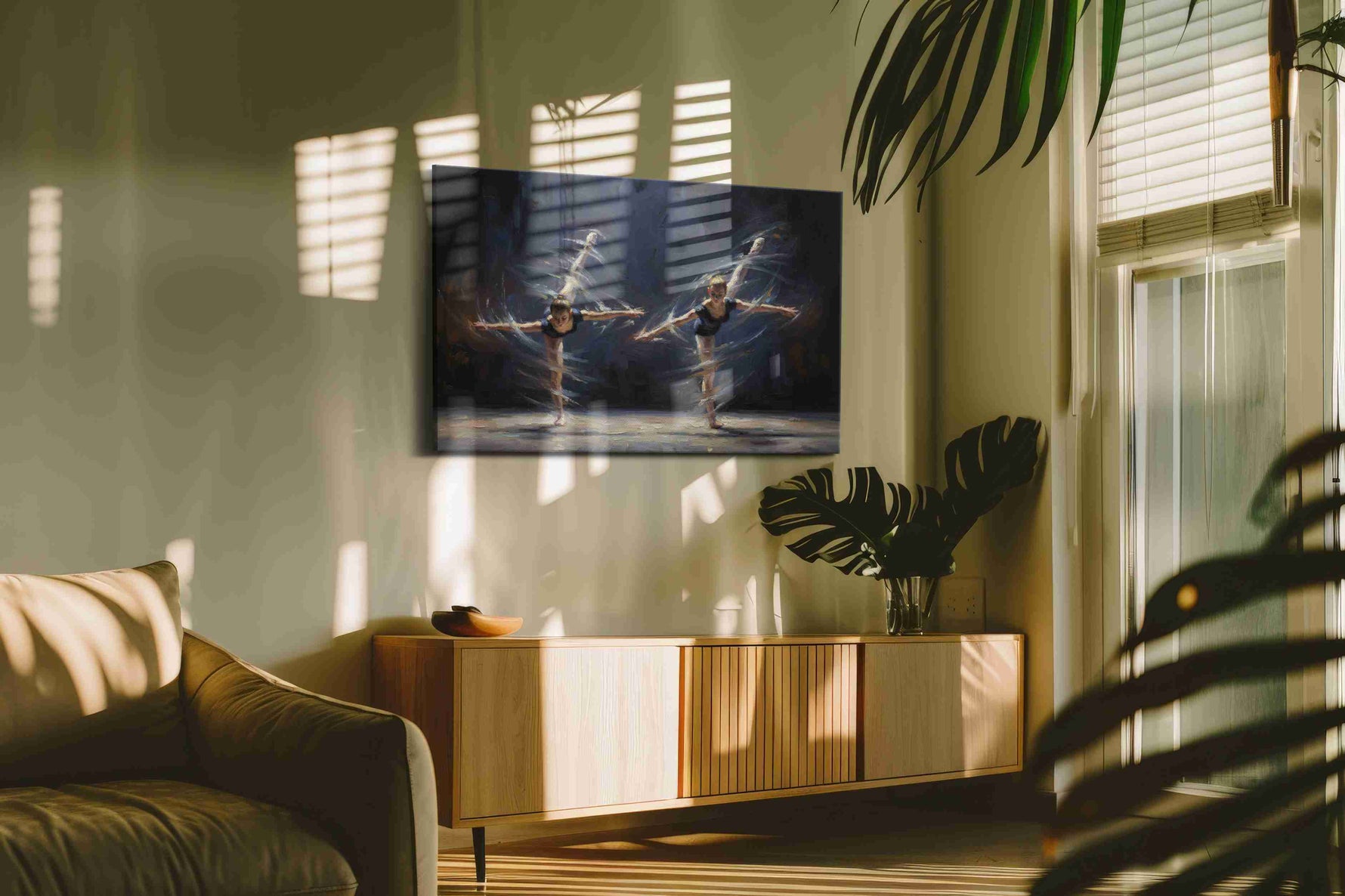 Graceful Symphony in Motion dancing canvas print, hanging on wall