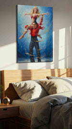 Passionate Tango in Blue dancing canvas print, displayed in a bedroom