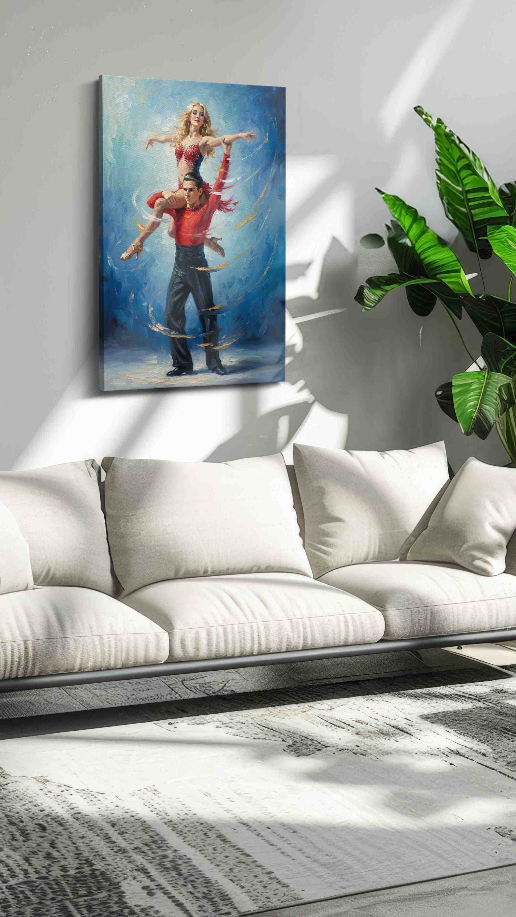Passionate Tango in Blue dancing canvas print, on wall, lifestyle preview