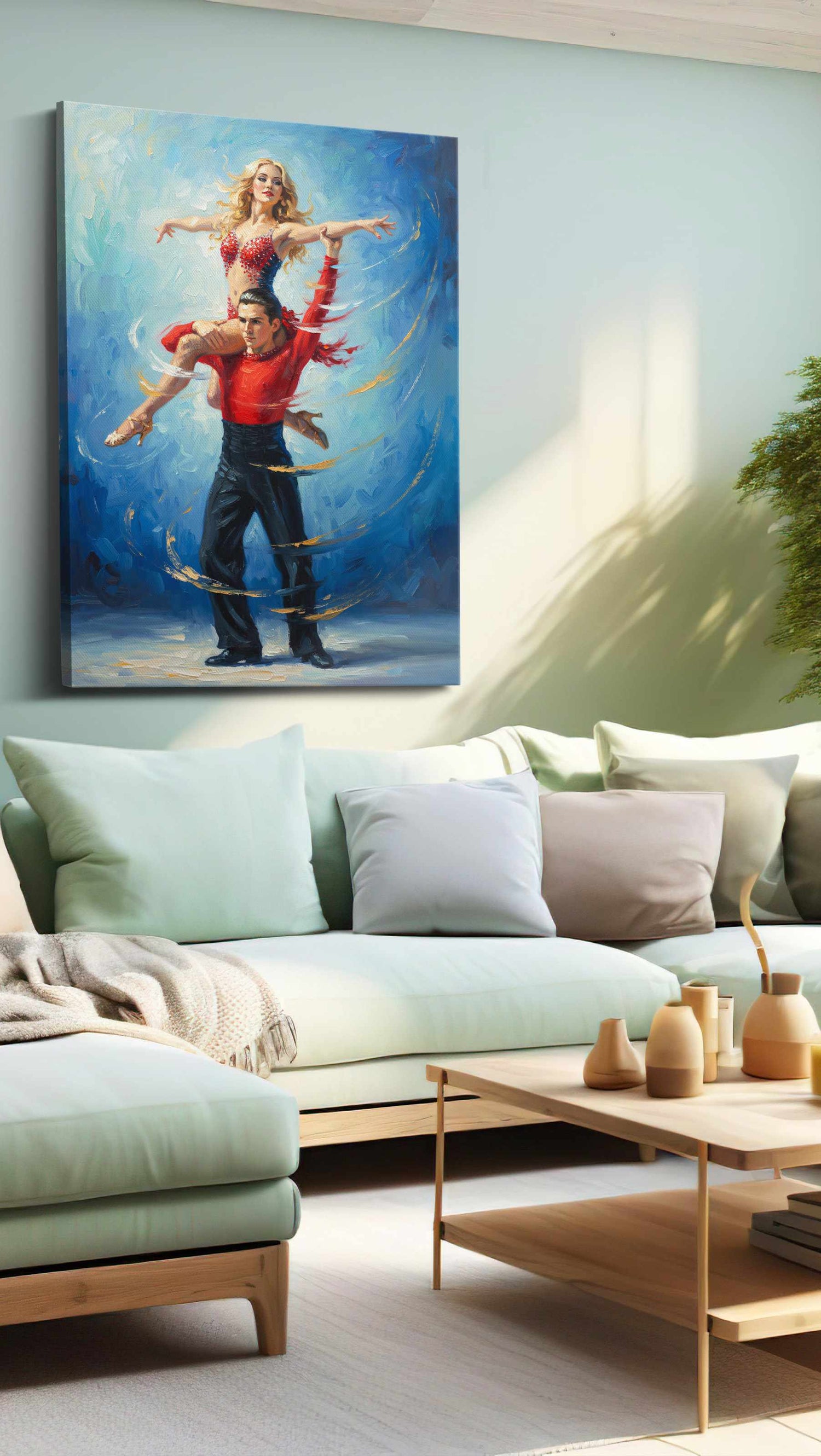 Passionate Tango in Blue – dancing canvas wall art, gallery-wrapped, ready to hang