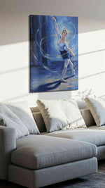Whirl of Elegance dancing canvas print, displayed in a living room
